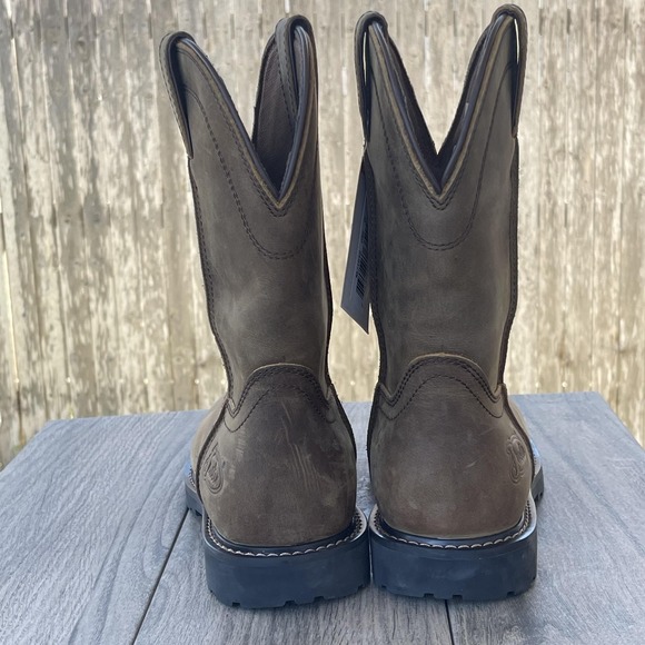 Justin Western Boots Men 8D Brown Leather Water Buffalo Safety EH SR MJ1015 NEW - Picture 6 of 13